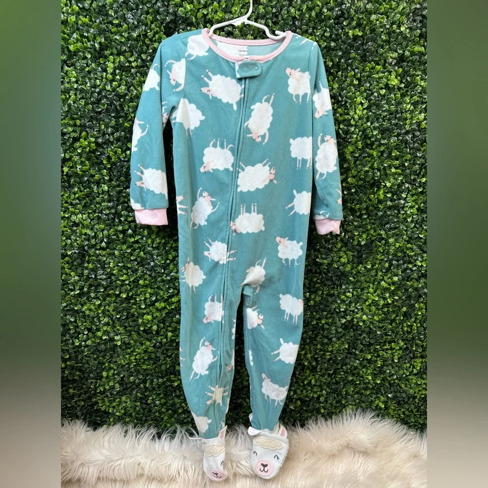 Carter's sheep print‎ footie pajamas nwot